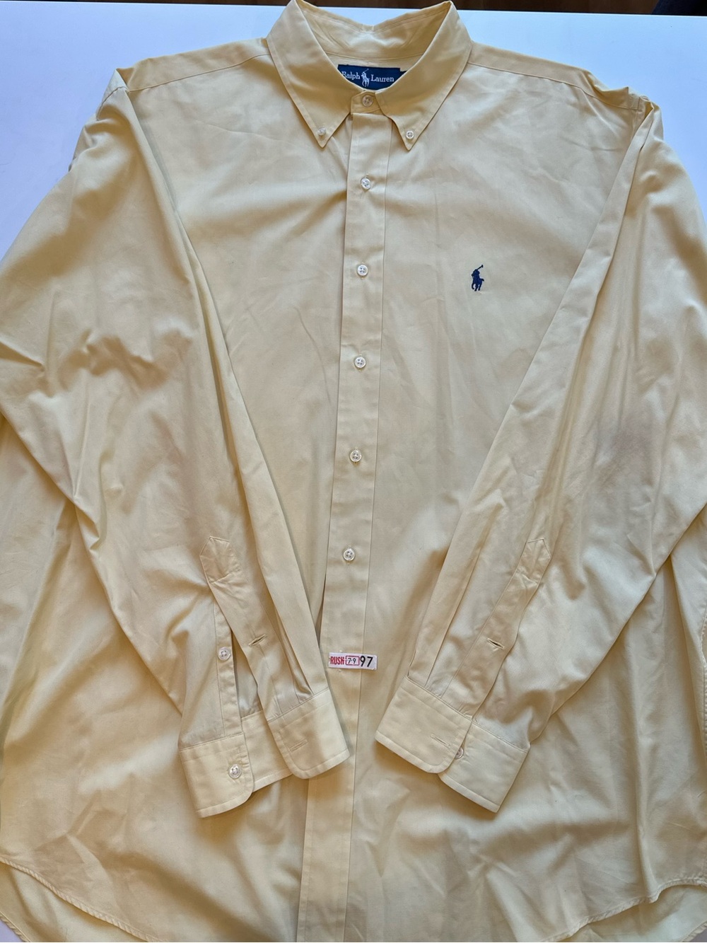 RALPH LAUREN Blake Button Down Shirt XL Yellow Cotton Classic Fit Pony Logo